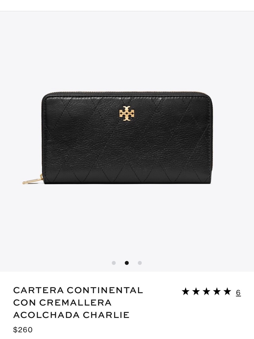 Tory Burch Charlie Quilted Zip Continental Wallet - Black